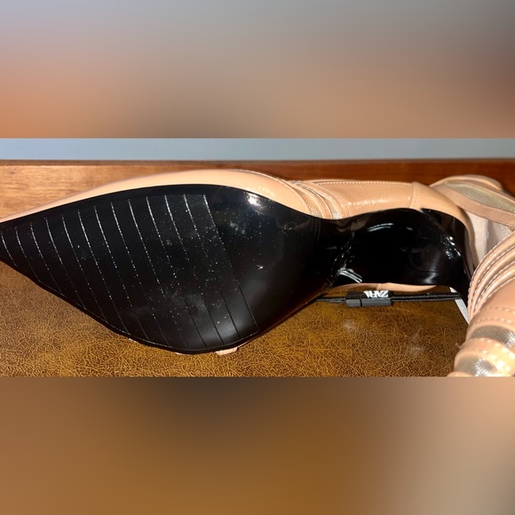 NWT ZARA Tan Mesh and Leather Striped Pumps with Black Heel and Sole Size 9 - Picture 5 of 8